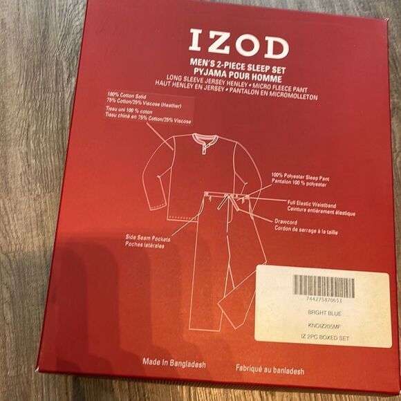 Izod Fleece Pants & Jersey Tee Pajama Set L Navy - Picture 3 of 3